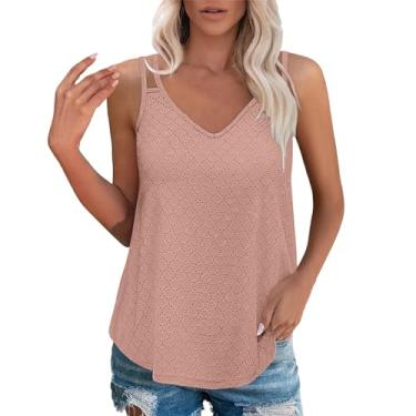 Imagem de Camiseta feminina de cor sólida, moderna, casual, jacquard, alças duplas, sem mangas, em branco, Ouro rosa, XXG