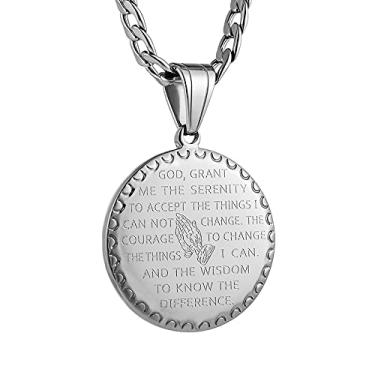 Imagem de HZMAN Pingente de medalha de aço inoxidável banhado a ouro, senhores orando, mãos e moedas, para homens e mulheres, versículo da Bíblia, colar Fígaro, corrente, Metal, não,