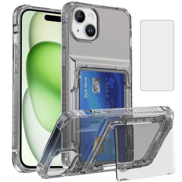 Imagem de Asuwish Capa de celular para iPhone 15 Plus 6,7 polegadas transparente carteira celular com protetor de tela de vidro temperado e suporte de cartão fino i-Phone 15+ iPhone15Plus 5G i i15 + iPhone15