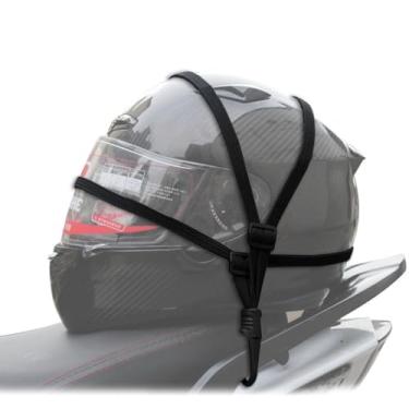 Imagem de Corda de capacete de malha para motocicletas, corda retrátil para capacete de motocicleta, alça elástica com 2 ganchos (63 cm/24,8")