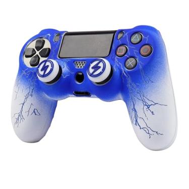 Imagem de ROTOMOON Capas de controle de silicone Lightning para PS4 com 2 alças de polegar, à prova de suor, antiderrapante, capa protetora para controle compatível com PlayStation 4 Slim/Pro