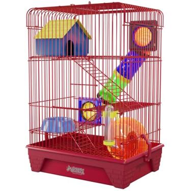 Imagem de Gaiola Hamster Alta 3 Andares Colorida Completa com Tubos (Vermelha)