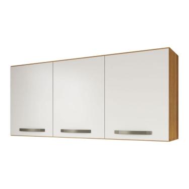 Imagem de Armário Aéreo Cozinha 120cm 3 Portas Com Divisória Home - Freijó Off White