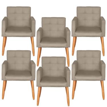 Imagem de Kit 6 Poltronas Decorativa para Sala de Estar Recepção Sala de Espera estofada pés palito madeira MOBLAN Decor (Cappuccino)