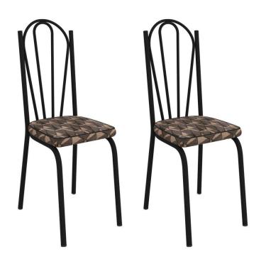 Imagem de Kit 2 Cadeiras De Cozinha Alabama Estampado Mosaico Palha Pés De Ferro Preto