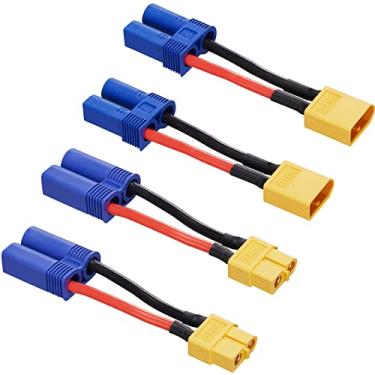 Imagem de Laisomeke 4 peças XT60 para EC5 macho adaptador fêmea, XT60 para macho fêmea EC5 adaptador conector com fios de 50 mm 14AWG para conectores de bateria RC LiPo (pacote com 4)