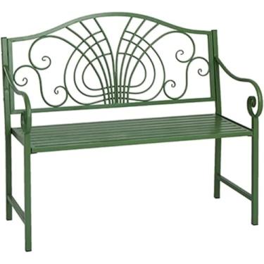 Imagem de Bancos de jardim para exteriores, banco de pátio de metal de ferro fundido de 43 polegadas com apoios de braços para parque, quintal, varanda, gramado, varanda, quintal, móveis de assento an