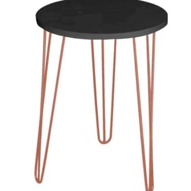 Imagem de Mesa Apoio Redonda Mdf 45Cm Pé Ferro Metal Preto