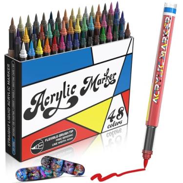 Imagem de alchilalart Marcadores de tinta acrílica, canetas de tinta acrílica permanente de ponta fina de 48 cores para pintura rupestre, tela, madeira, vidro, cerâmica, tecido, plástico, ovo, álbum de