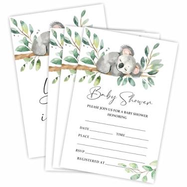Imagem de Nuckxy Cartões de convite para chá de bebê Sleeping Koalas com envelopes, convites de estilo de preenchimento para chá de bebê, revelação de gênero, anúncio de bebê, lembrancinha de festa e acessórios