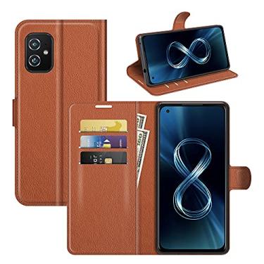 Imagem de Capa para Asus Zenfone 8 ZS590KS, com suporte para cartão de couro PU + [capa de TPU] [suporte] [compartimentos para cartão] Capa fólio magnética para Asus Zenfone 8 ZS590KS (marrom)