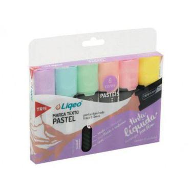 Imagem de Marcador Texto Flat Tris Liqeo Cores Pasteis 6 Cores
