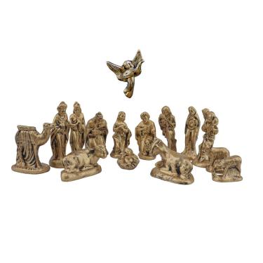Imagem de Presepio Natalino 10cm Enfeite 15 peças Gesso Dourado