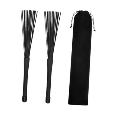 Imagem de Fancyes Escovas de tambor Escovas de arame de nylon extensíveis com alça Acessórios de percussão convenientes Presentes para tocar bateria Kit Jazz Drum, Preto