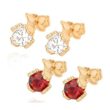 Imagem de Brincos banhado ouro 3x 24k 18k e 22k femininos pequenos cristal solit