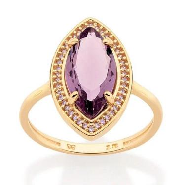 Imagem de Anel banhado ouro 3x 24k 18k e 22k feminino com pedra rommanel fino sk