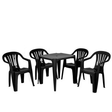 Imagem de Conjunto de Mesa com Cadeiras de Plástico Mor Quadrado Preto