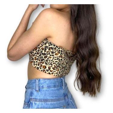 Imagem de Blusa Cropped top faixa onça poliéster feminina - Filó modas, Onça, M