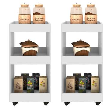 Imagem de Kit 2 Armários Multiuso para Cozinha Seul com Rodízios Branco - Mpozen