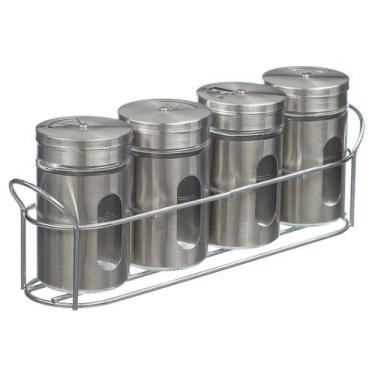 Imagem de Porta Temperos E Condimentos 4 Potes Suporte Metal Cozinha - PGB