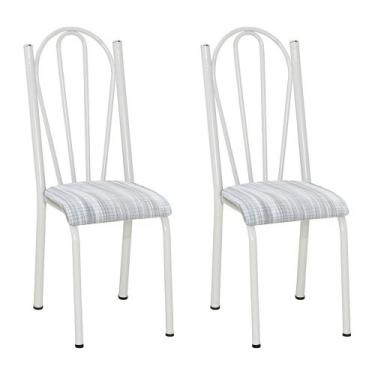 Imagem de Kit 2 Cadeiras de Cozinha Alasca Estampado Linho Pés de Ferro Branco -