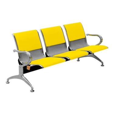 Imagem de Cadeira Longarina Com Est Cromada 3 Lugares Colors - Mak Decor, Amarel