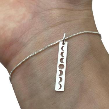 Imagem de Pulseira Feminina Plaquinha Fases da Lua Prata 925 Legítima - Hakuna J