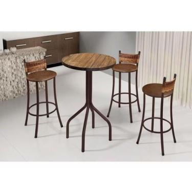 Imagem de Conjunto Dinamarca 3 Banquetas 1 Mesa 60cm Bm Tubulares Conhaque/pathe