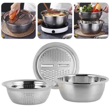 Imagem de Escorredor De Panela De Aço Inoxidável Foods Slicer 3 Em 1 - BZ10