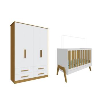 Imagem de Berço Guti 5x1 e Guarda Roupa Charlo Moveis Peroba MDF, Branco Amêndoa