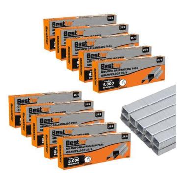 Imagem de Grampo Galvanizado 26/6 10000un Kit C/ 10 Caixas Aço Bestfer