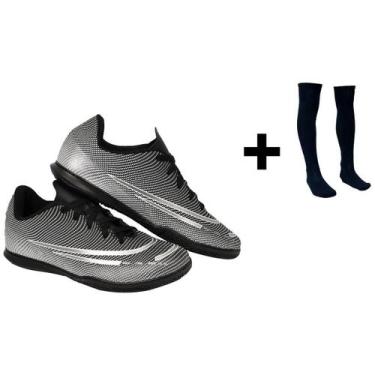 Imagem de Chuteira Futsal Adulto Juvenil Quadra Futebol Novo +  Meião Esportivo 