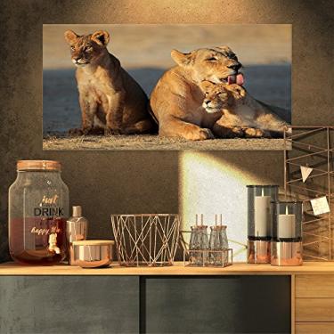 Imagem de Designart PT12903-32-16 Arte em tela de leoa com filhotes relaxando africana, 81 x 40 cm