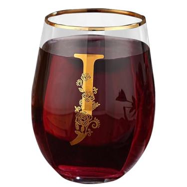 Imagem de Taça de vinho com monograma floral sem haste exclusiva gravada com inicial para tinto ou branco 425 g copo de vinho letra J - presentes para mulheres, homens, presentes de aniversário, Natal,