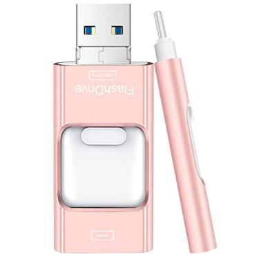 Imagem de Pen drive de 512 GB para iPhone, pen drive USB-C 4 em 1 para fotos, unidade de memória, armazenamento externo para iPhone, iPad, Android, computador, rosa