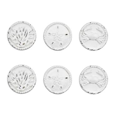 Imagem de SOFFEE DESIGN Conjunto de 6 puxadores de armário de metal branco estilo praia, dólar de areia, caranguejo, puxador decorativo coral para porta/armário/gaveta, para móveis de casa de férias