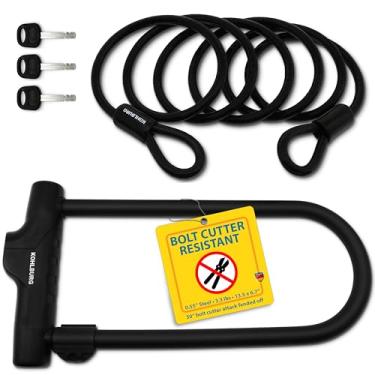Imagem de KOHLBURG U-Lock com o mais alto nível de segurança 15/15, certificado alemão - Grande 34,3 cm x 17 cm Heavy Duty Anti Theft Bike U Lock com cabo de aço de 170 cm, 3 chaves, suporte - ulock para