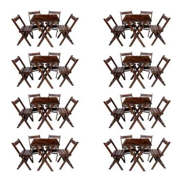 Imagem de Kit 8 Conjuntos Mesa Dobrável 70x70cm Para Bar Com 4 Cadeiras Em Madeira Maciça - Imbuia - Marrom