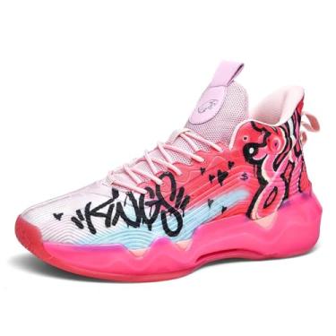 Imagem de Bacury Tênis de basquete feminino masculino moderno tênis de corrida com pintura colorida, Rosa, vermelho, 11 Women/10 Men