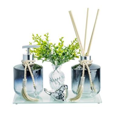 Imagem de Kit Lavabo Banheiro Luxo Porta Sabonete Aromatizador Vidro Rubi Sabone
