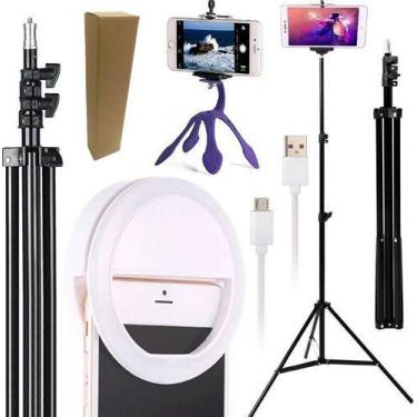 Imagem de Kit Tripé Profissional Pedestal Celular Luz Flash Ring Light - RioSul 