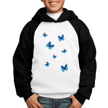 Imagem de Moletom Infantil Borboletas Azuis - Foca na Moda, Branco, Preto, 10