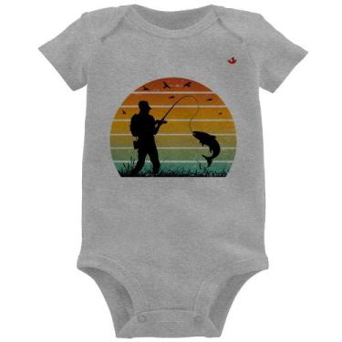 Imagem de Body Bebê Pescaria Vintage Sunset - Foca na Moda, Cinza, P