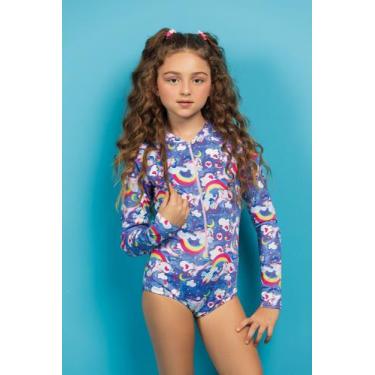 Imagem de Maiô Juvenil Manga Longa com Zíper Estampado - Metida Moça, 10, Unicór