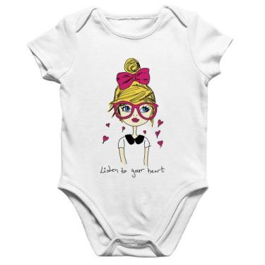 Imagem de Body Bebê Algodão Listen to your heart - Foca na Moda, Branco, G