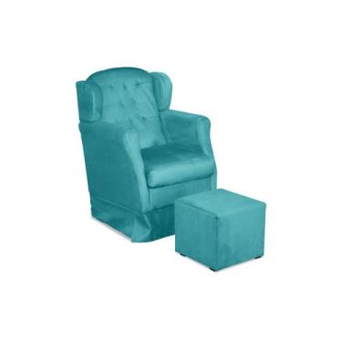 Imagem de Puff E Poltrona Amamentação Balanço Quarto Baby Suede Azul Turquesa - 