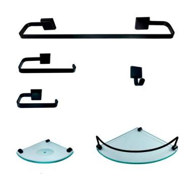 Imagem de Kit Para Banheiro Luxo Preto 2 Modelado em Vidro Incolor - VSA
