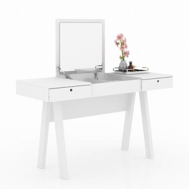 Imagem de Penteadeira Escrivaninha Com Espelho 131,5x75,5x52 cm Branca - Tecnomo