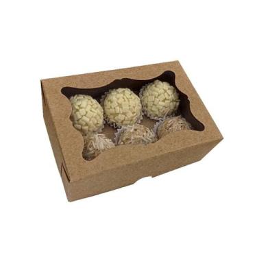 Imagem de 10 Caixas Kraft para 6 doces com Berço Removível com Visor - Embalagen