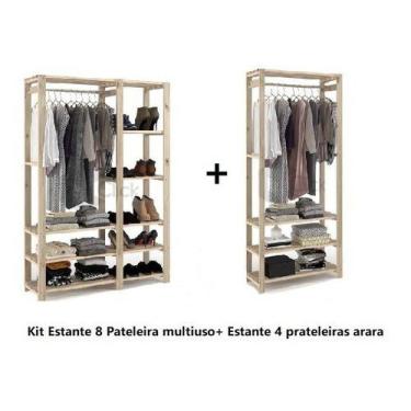 Imagem de 1 suporte para roupas c/ prateleira + 1 cabideiro com nichos - Decore 